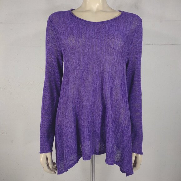 Eileen Fisher purple linen blend handkerchief hem knit top womens Medium - Picture 1 of 7